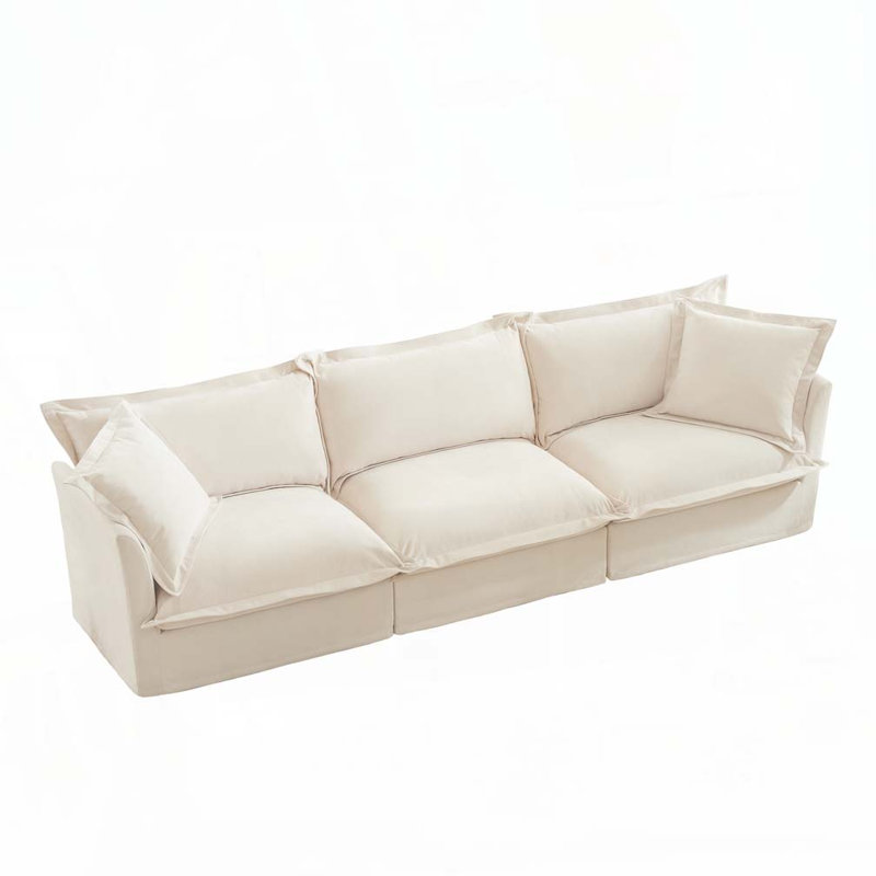 Canapé Chenille, H 34,6 po x l 120 po x P 33 po, 3, Crème, crème