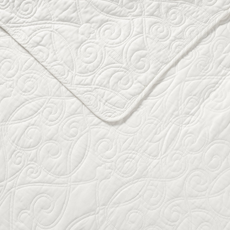 Laura Ashley Felicity Cotton Reversible Quilt Set, White, Twin Quilt + 1 Standard Sham