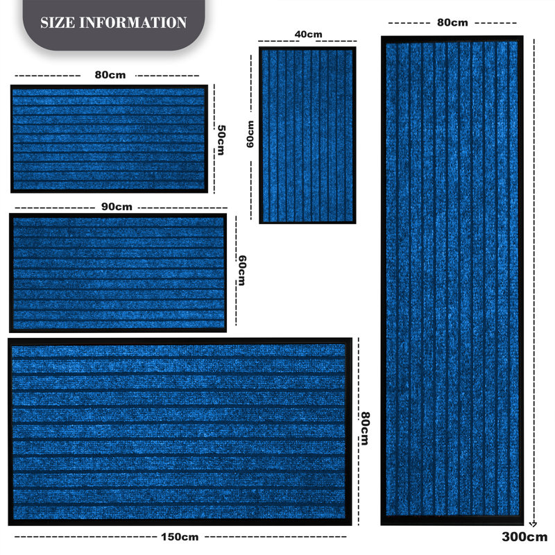 High Quality Non-Slip Indoor/Outdoor Door Mats, Blue, 50cm W x 80cm L