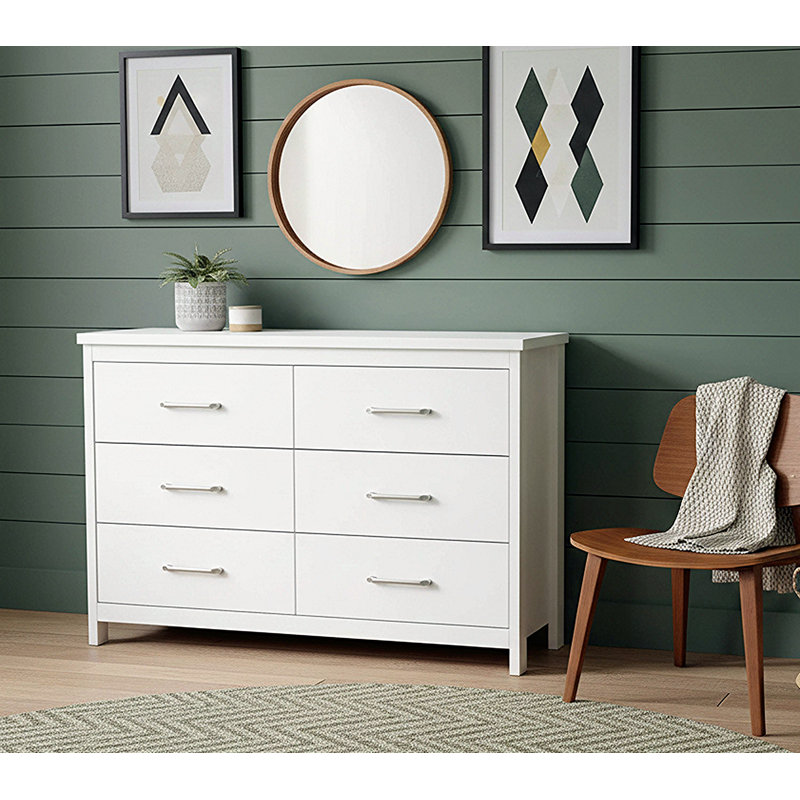 Commode basse 6 tiroirs Selena Slide Logic, Blanc / Blanc