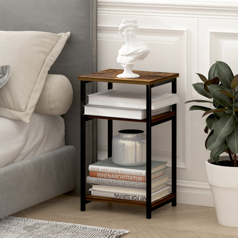 Adnand 3-Tier Industrial Metal Frame End Table with Storage Shelves, 1-Pack, Brown