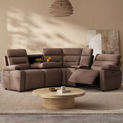 101.2" 4-Seat L-Shaped Power Reclining Sectional with Dual Consoles,Brown