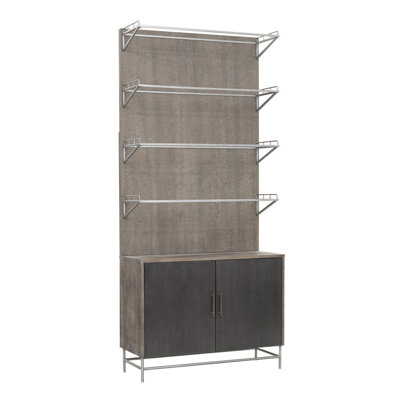 Gray and Silver 4-Shelf Bookcase with 2-Door Cabinet