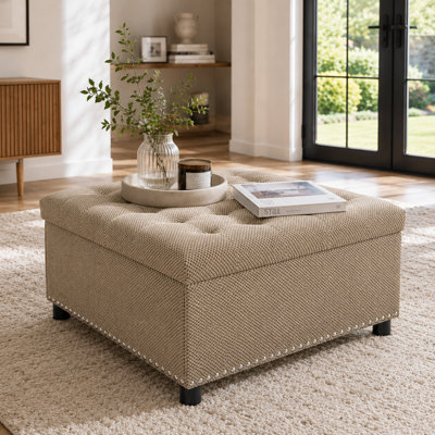 Table basse capitonnée classique avec rangement clouté et garniture cloutée Table basse carrée pour rangement dans la chambre à coucher, salon, décoration intérieure