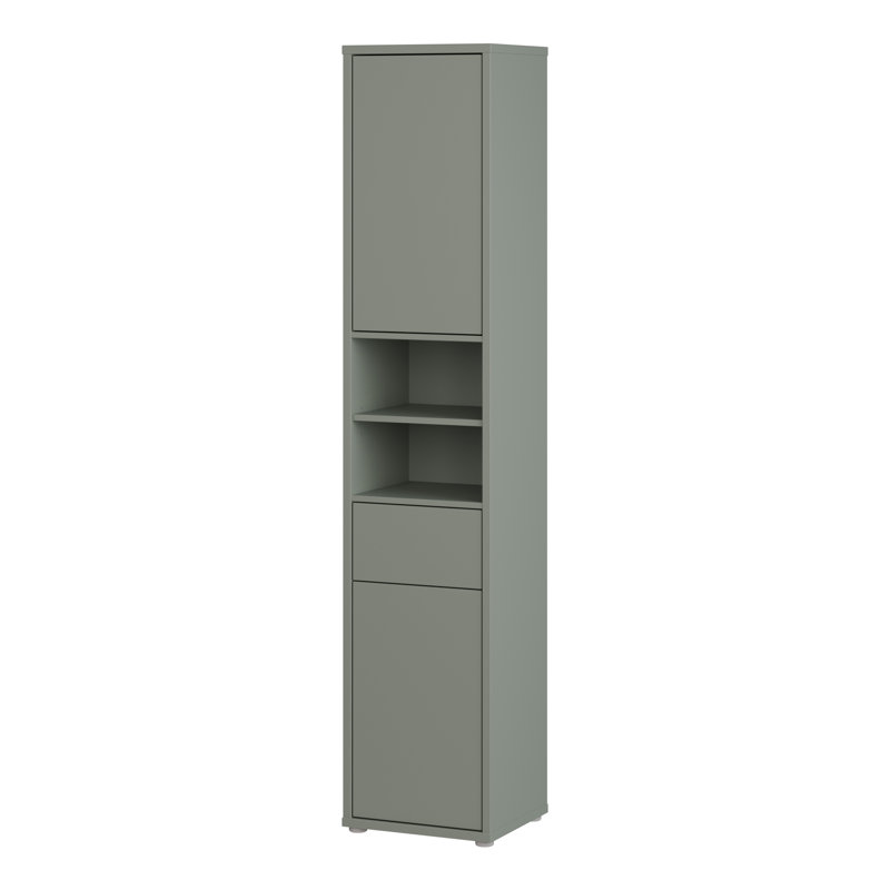 Hadiya Minimalistic tall bathroom cabinet with 2 doors, 1 drawer and open shelving, engineered wood, 39.8 cm W x 191.9 cm H x 34.9 cm D