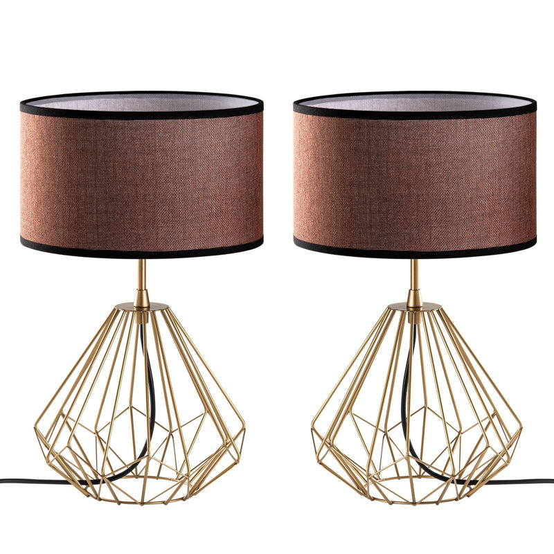 Ensemble de lampes de table glamour (2 pièces), corps en métal doré, 9,8 x 9,8 x 16,9 pouces | Capuchon en tissu de 9,8 po x 5,9 po | Câble de 6,6 pi, interrupteur marche / arrêt | Éclairage élégant pour la décoration intérieure, style glamour moderne