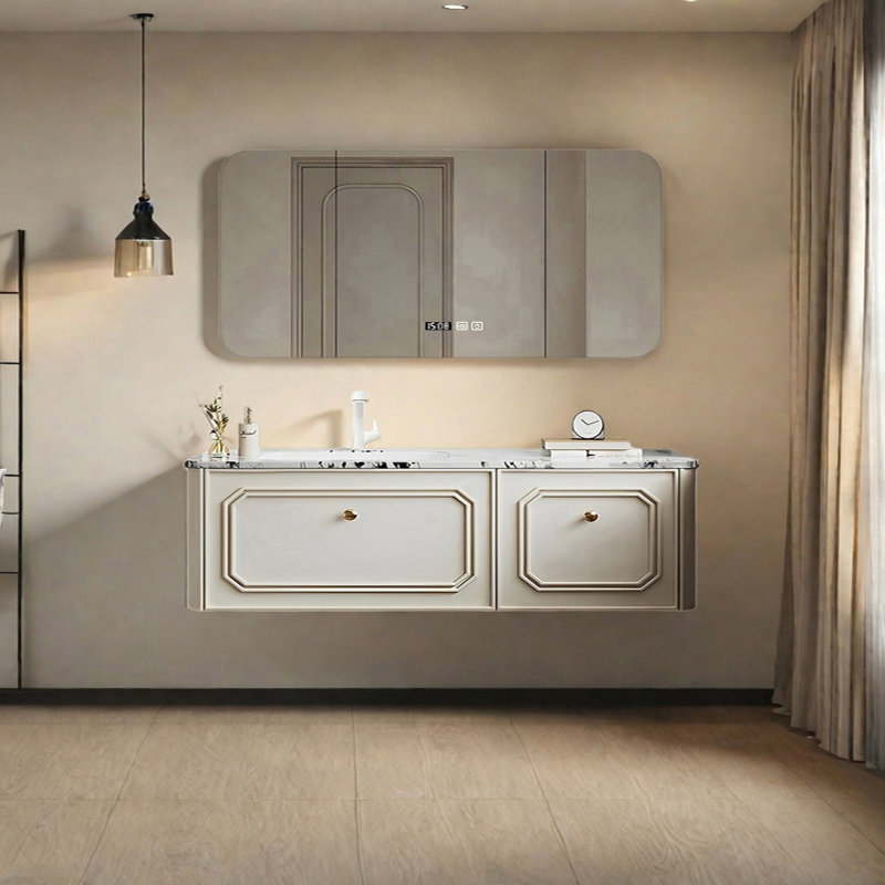 Armoire de salle de bain style français, Blanc cassé / blanc, H 19,68 po x l 66,92 po x P 21,65 po