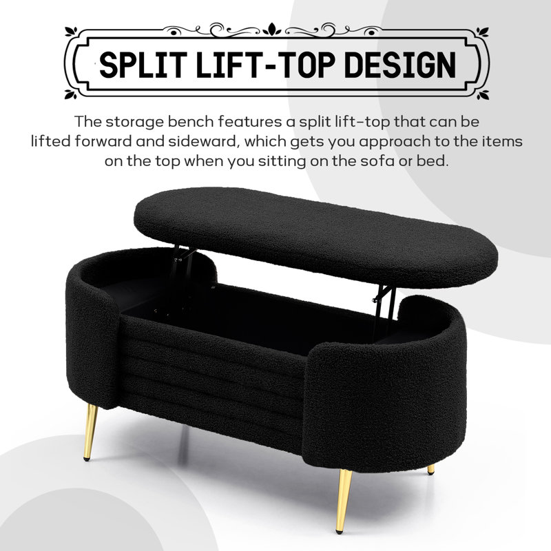 Reseta Upholstered Storage Bench, Black