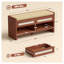 Banc de rangement pour chaussures avec 2 tiroirs en rotin, siège rembourré d'aspect lin et tablette ouverte pour vestibule, H 42,5 po, brun
