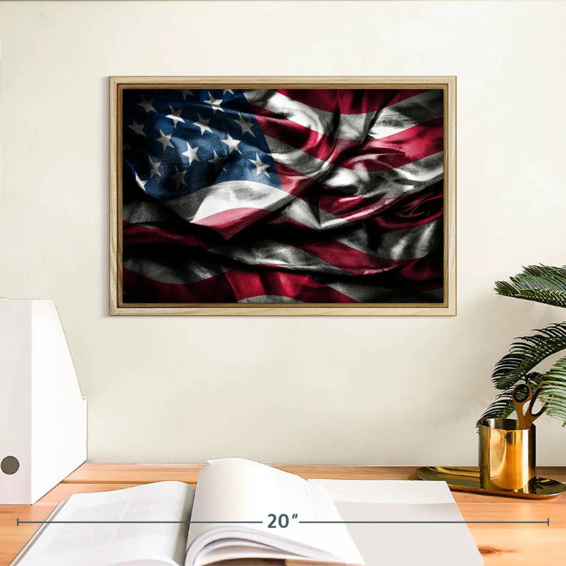 Drapeau américain flottant, Cadre flottant en bois naturel, 37 po x 25 po