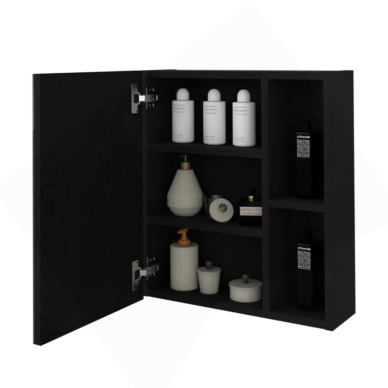 Medicine Cabinet Mirror Clifton, Five Internal Shelves, Black Wengue Finish, Black