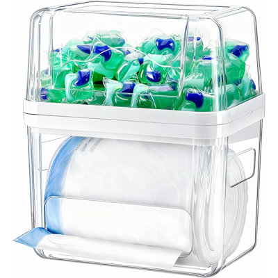 Trash Bag Dispenser And Dishwasher Pod Organizer, 3 In 1 Dish Pod And Trash Bag Holder Large Garbage Bag Dispenser, Laundry Detergent Pods ，Tabs Container Kitchen Under Sink Organizer