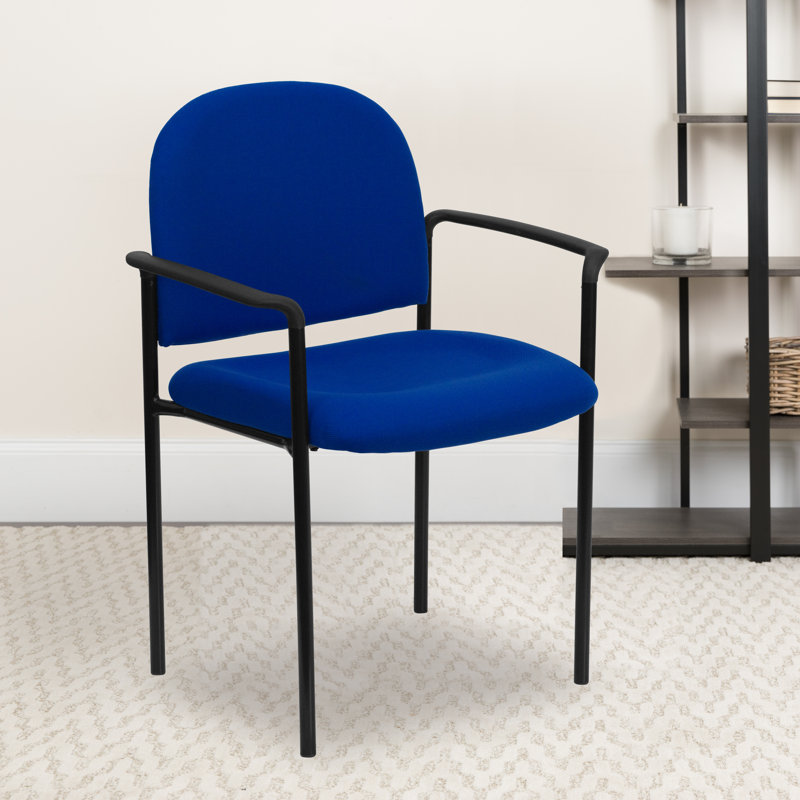 Prather Tania Comfort Upholstered Stackable Side Reception Chair, With Arms, Navy Fabric