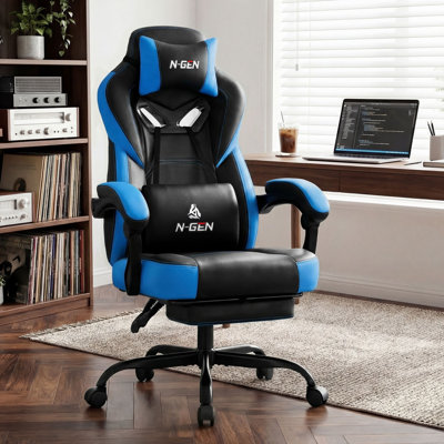 Fauteuil de jeu inclinable et ergonomique en cuir synthétique haut dossier avec repose-pieds 400 lb