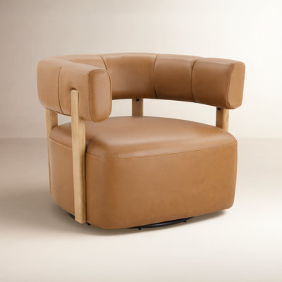 Lawler Genuine Leather Swivel Accent Chair
