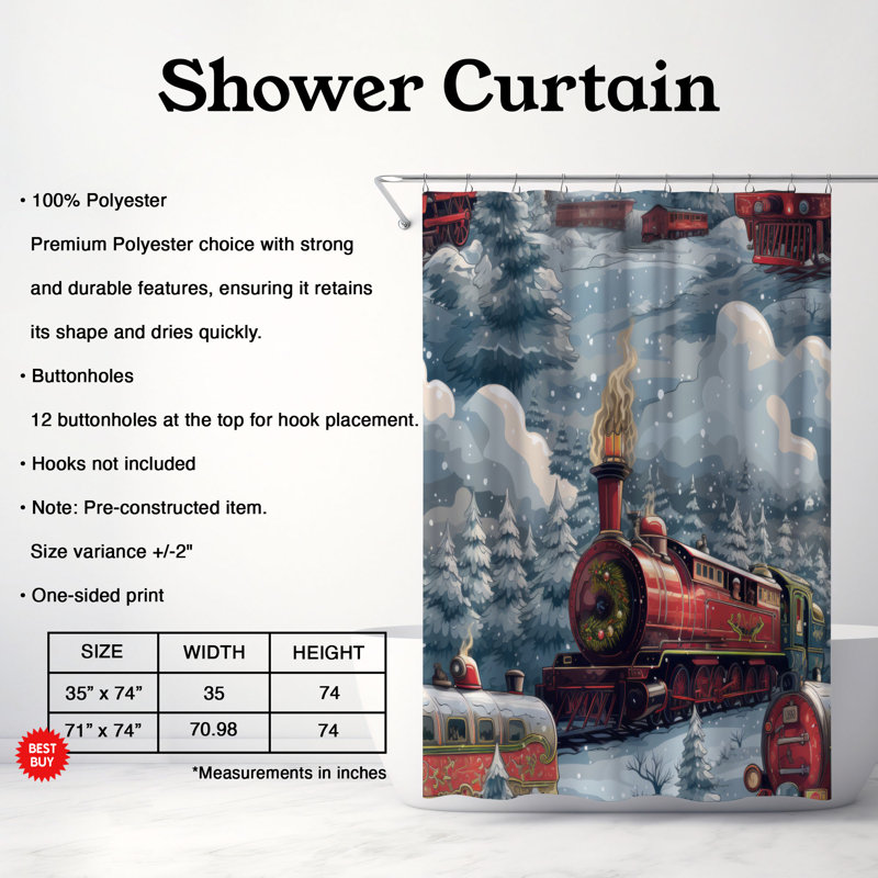 Rideau de douche Festive Train - Premium, H 74 po x l 71 po