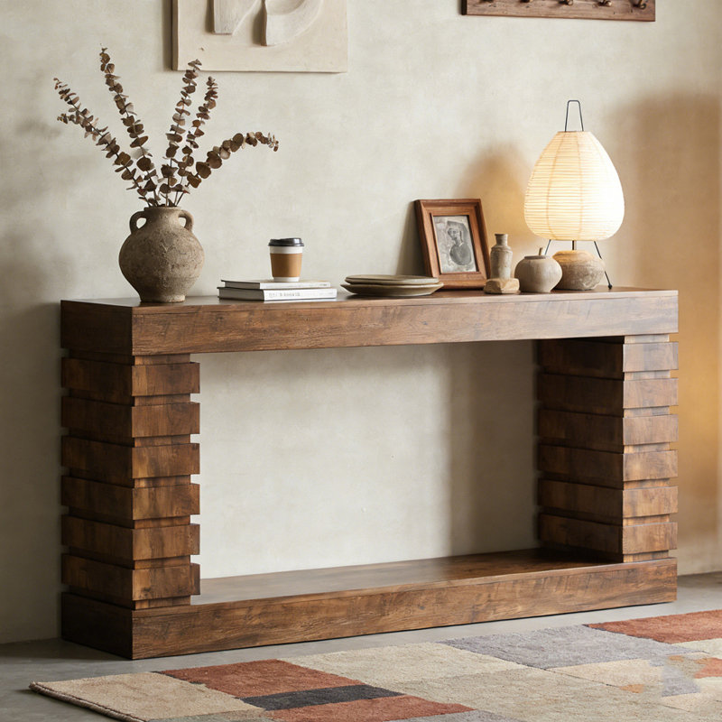 Table de canapé rectangulaire en bois pour le salon, Brun