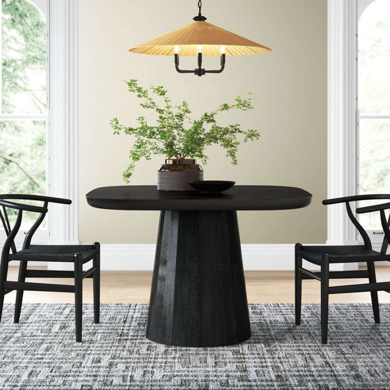 Genie 47'' Acacia Solid Wood Pedestal Dining Table, Black