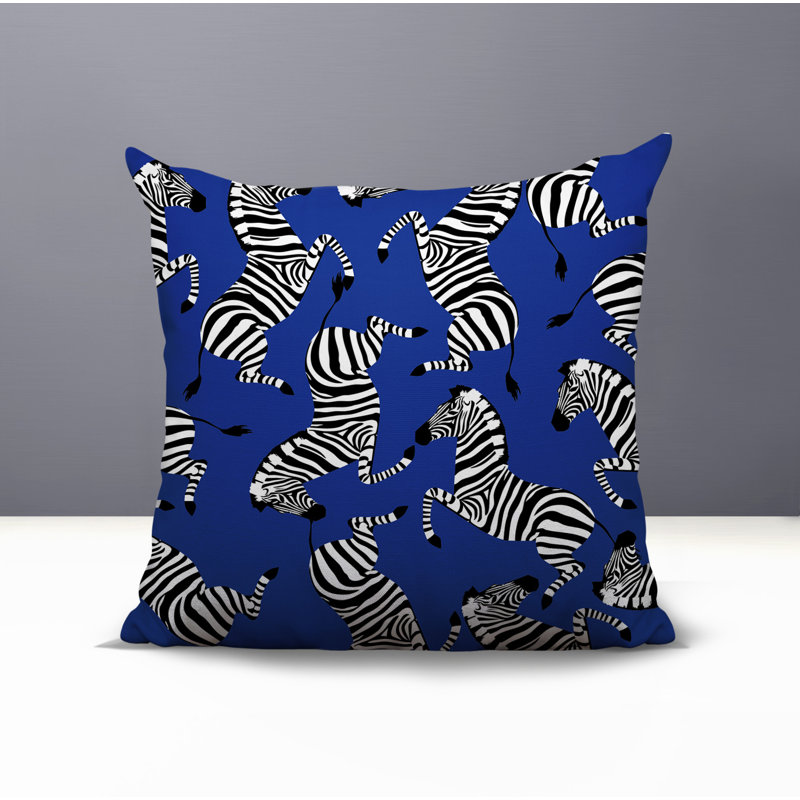 Oreiller carré réversible intérieur / extérieur Kiji Zebra, Carré 15 po, Marine