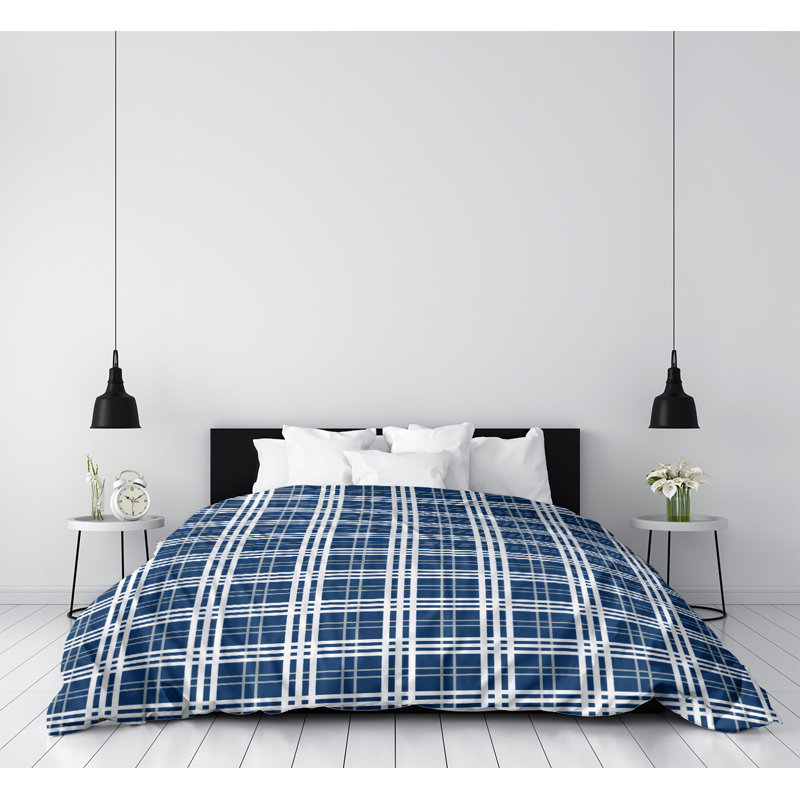 Housse de couette Indianapolis, Bleu bolide / gris / blanc, Housse de couette pour lit simple, Polyester brossé