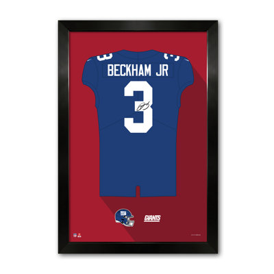 Chandail encadré bleu des Giants de New York d'Odell Beckham Jr (2003), format 69 x 99 cm (27 x 39 pouces).