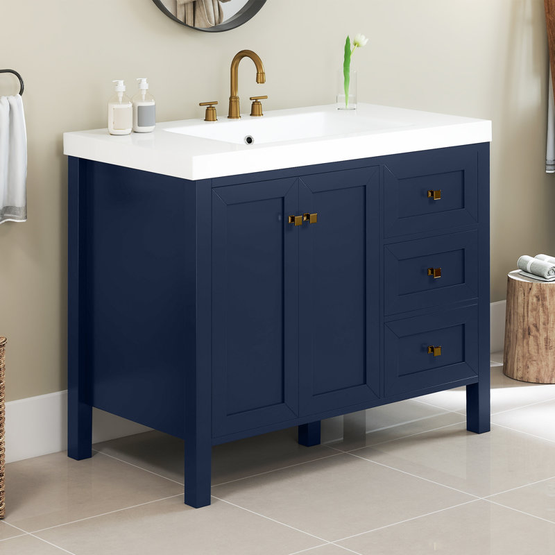 42" Bathroom Vanity With Resin Sink Set, Navy
