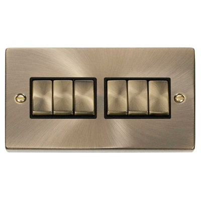 Antique Brass 10A 6 Gang 2 Way Ingot Light Switch