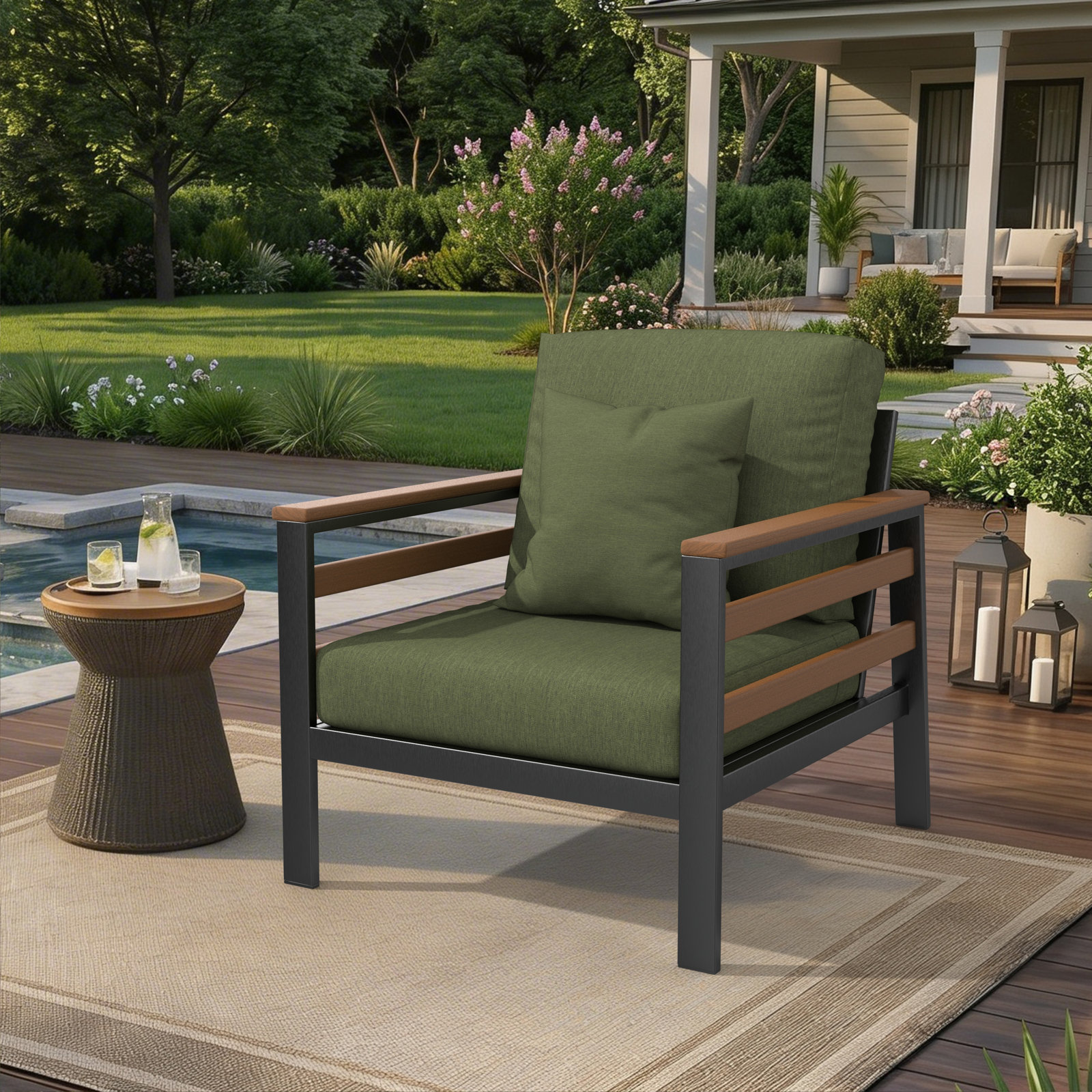 Townsend Sunbrella® Patio Lounge Chair, Sunbrella Canvas Fern, Brown
