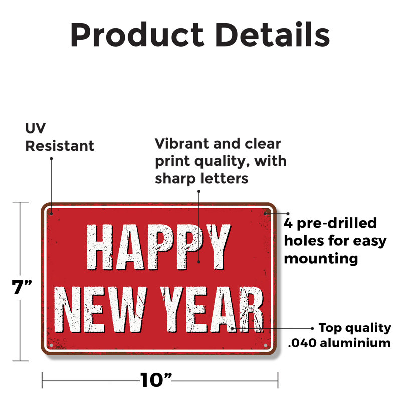 Happy New Year Street (paquet de 2) en aluminium 7 po x 10 po