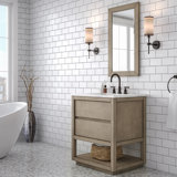 Oakman 30 In. Double Sink Carrara White Marble Countertop Bath Vanity In Grey Oak With Rectangular Mirror