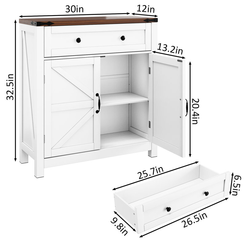 Casual Kitchen Storage Unit - & Particle Board With 1 Drawer And Adjustable Shelf Style Buffet Cabinet 2 Doors For Dining Room