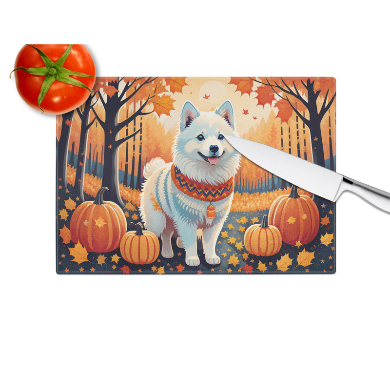 American Eskimo Fall Glass Cutting Board Large