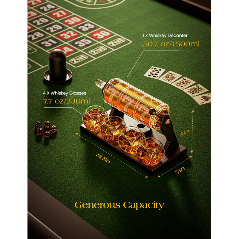 Casino-Inspired 50.7 Oz Glass Whiskey Decanter Set with Dice Glasses