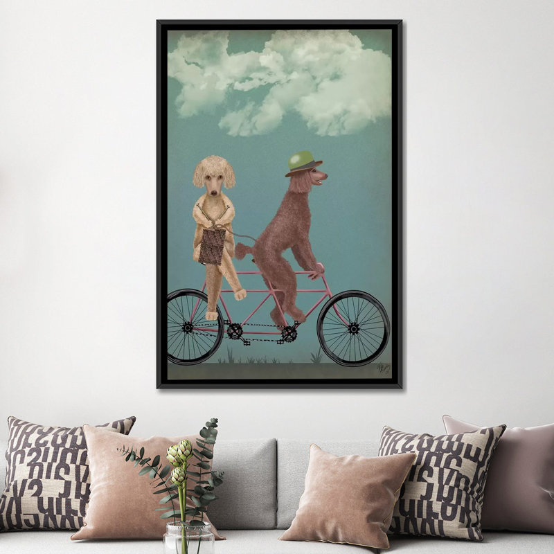 Fab Funky «Poodle Tandem», impression sur toile tendue, Toile avec cadre noir, H 26 po x l 18 po x P 1,5 po, Pas de tapis