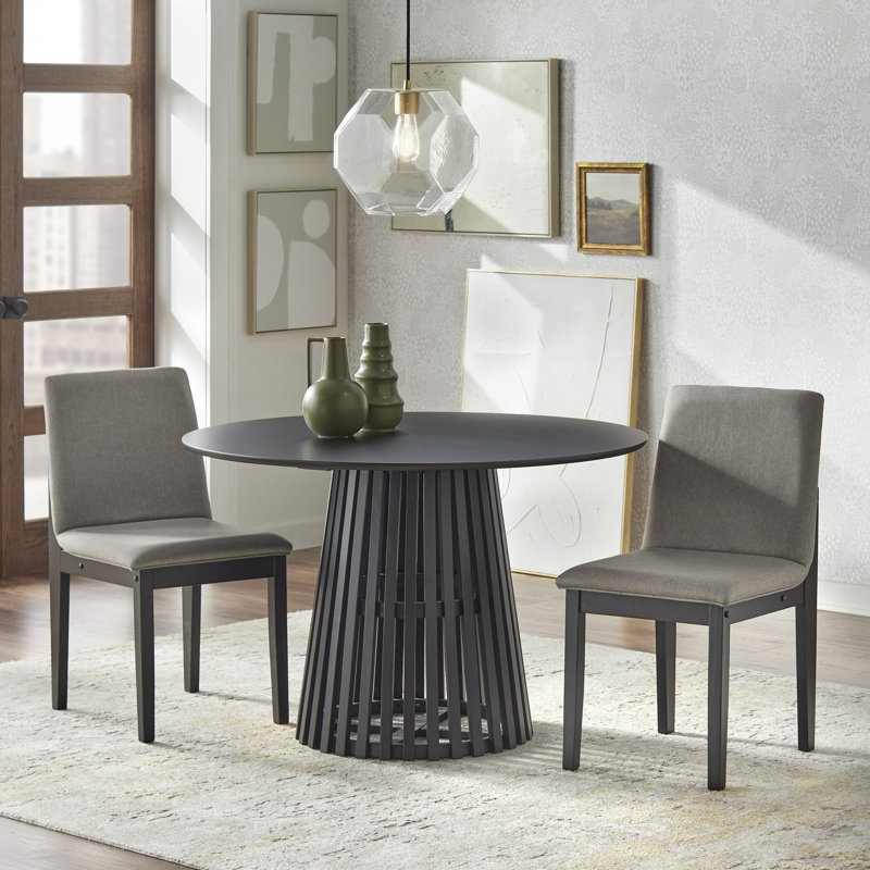 Parisi Pedestal Dining Set, 3 Pieces: 1 Table, 2 Chairs, Black