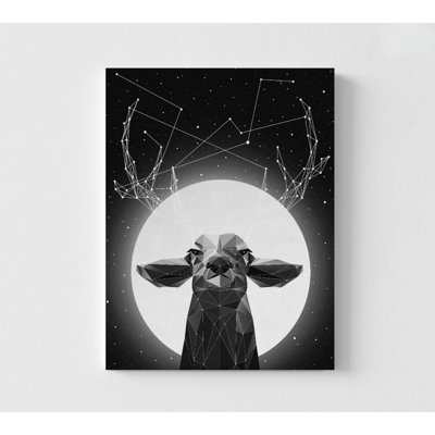 Art animalier de la forêt, décor unique de cerf noir, affiche étoile brillante, affiche de pleine lune, décor de chalet rustique forêt, idée de rénovation de salle de jeux