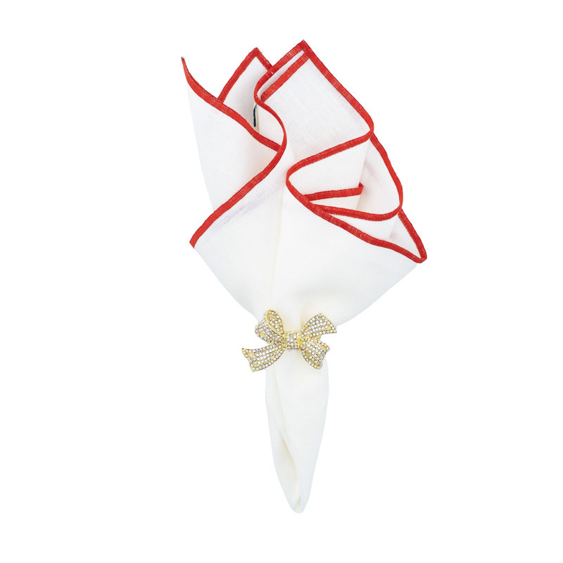 Serviette en lin 20 "Stitch Edges, Blanc / Rouge