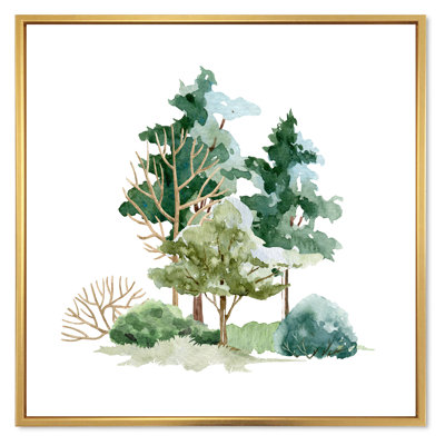 Arbres de brousse et prairie sur fond blanc - peinture sur toile
