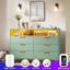 Commode cannelée moderne à 6 tiroirs avec station de charge, large commode avec poignées dorées et tablette de rangement ouverte-1601095292