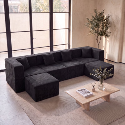 Canapé modulaire en chenille désossé en U / L 130 po avec ensemble de repose-pieds Horgan de Horgan, canapé modulaire en mousse à compression, assise profonde