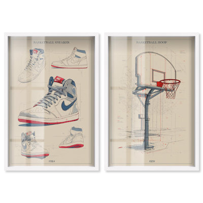 Basketball Blueprints ensemble Shadowbox Print Sports Wall Decor par Art Remedy, cadre blanc, 10 x 15