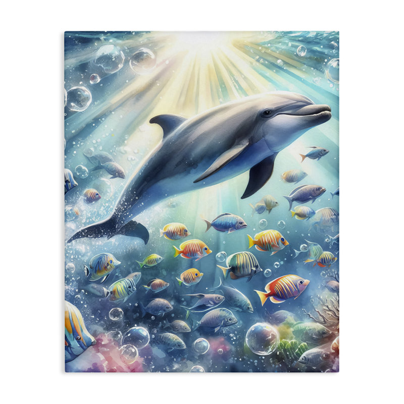  Art mural sur toile, "Dauphin parmi les mers" par LSR Design Studio, H 48 po x l 36 po