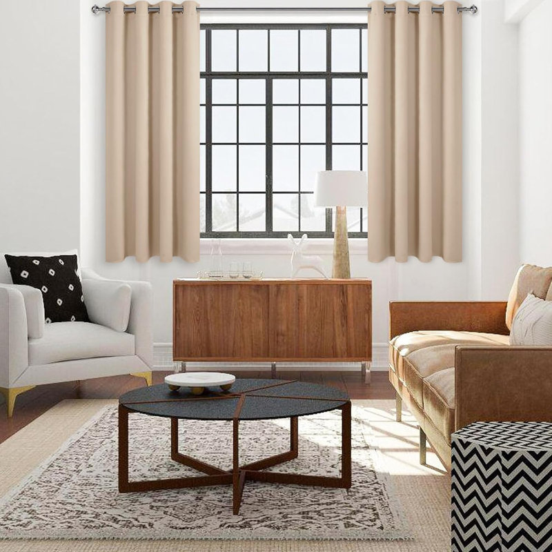2 Thick Panels Room Darkening Blackout Curtains, Thermal Insulated Block Out Light Grommet Drapes, 42" W x 36" L, Beige