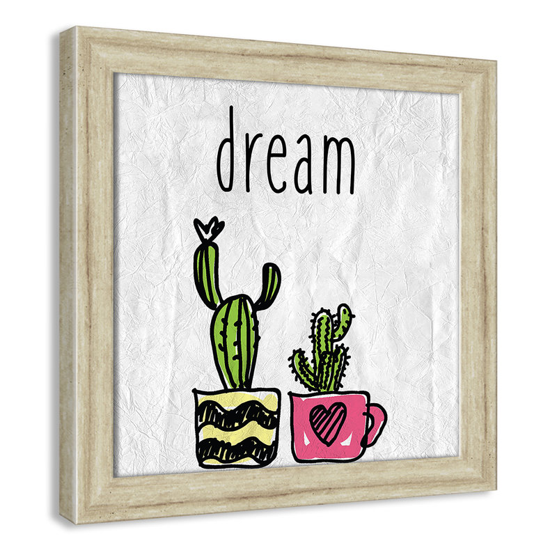 «Cacti A», art encadré, H 12 po x l 12 po x P 0,6 po, Beige Flat Framed