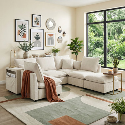 Modern 93.7" Modular Sectional Sofa With Reversible Ottoman, Storage Armrests & USB Ports, Upholstery 5-Seater Sleeper Sofa Bed