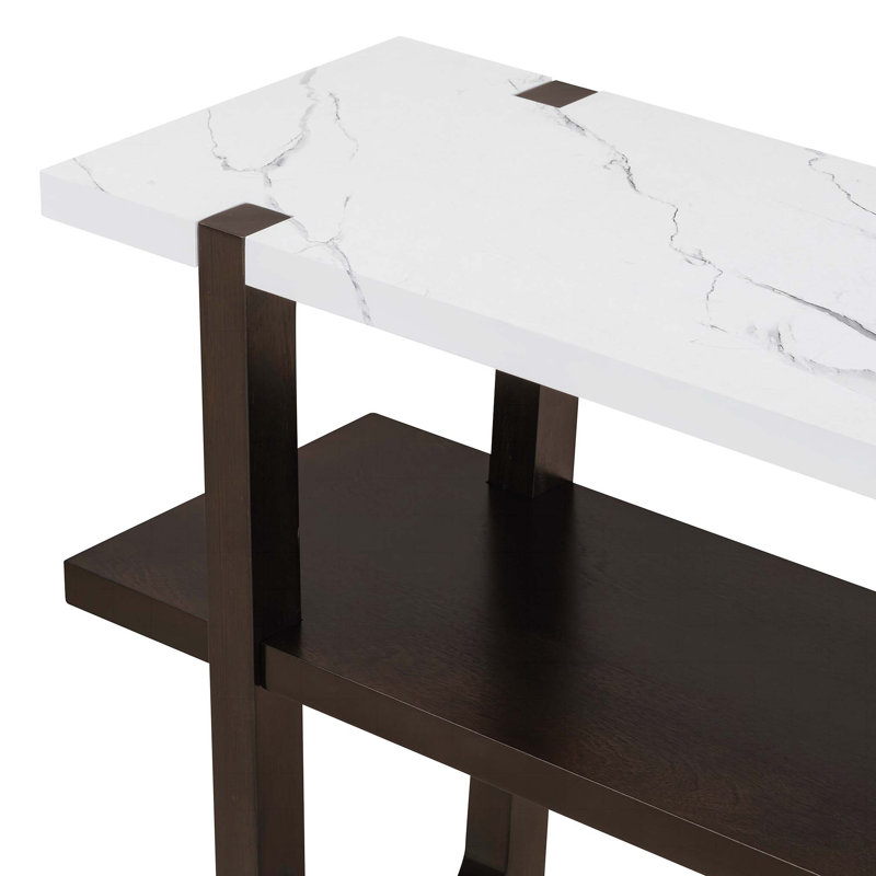Narrow Console Table with Marble-Effect Top, Retro Entryway Table with Open Shelf, Sofa Table for Entryway, Hallway and Living Room