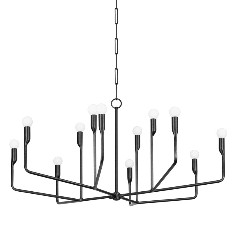 12 - Light Steel Dimmable Chandelier, Forged Iron