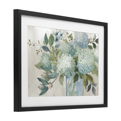 Hydrangeas Galore Blue Flowers Framed Print Under Glass, design by Nan