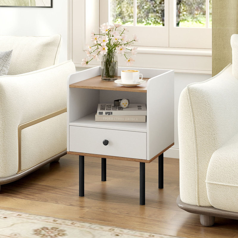 41cm W Metal Bedside Table, White
