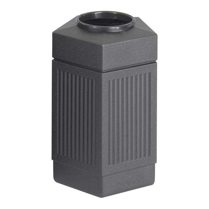 Black High-Density Polyethylene Pentagon Trash Can, 30.1 Gallons